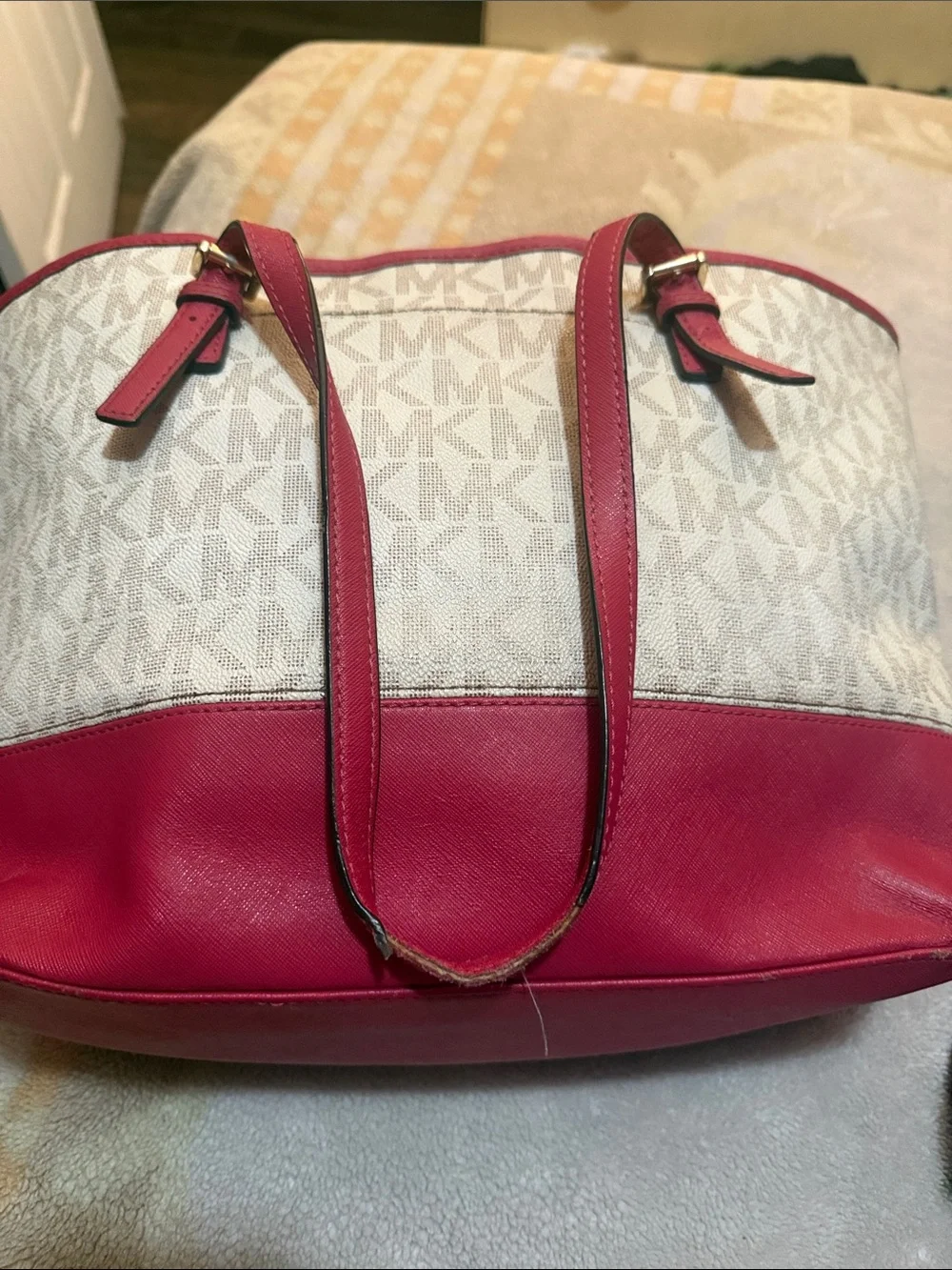 Michael Kors Pink and Beige Floral Applique Tote
